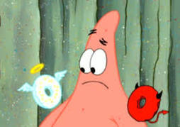 Patrick, Spongebob, donuts, devil, angel, conscience, decisions, good, evil, cartoons