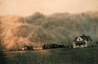 Picture, dust bowl, midwest, 1930s, dust, houses, Great Plains